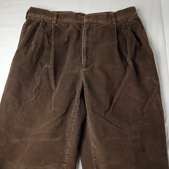 Vtg Jos A Bank Corduroy Pants Mens 36/29 (28) Brown Pleated Cuffed 90s Y2K Baggy - Picture 3 of 10